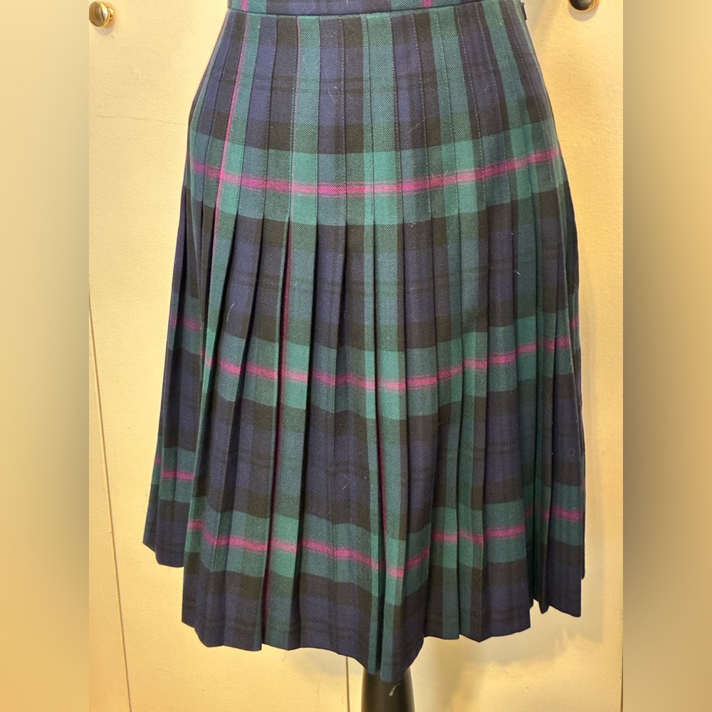 Brooks Brothers Vintage Navy, Green, and Pink Plaid Pleated Skirt